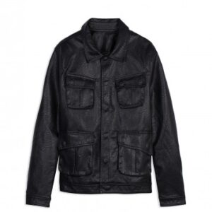 Áo khoác da đen 4 túi hộp hàng mới nhập